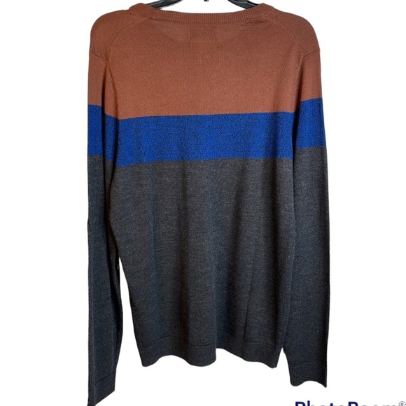 NWT S Apt.9 Crewneck‎ Merino Sweater Gray Rust Blue Men’s - Picture 3 of 11
